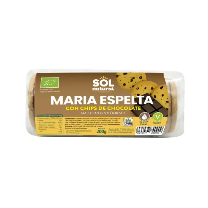 Galletas María de Espelta con Chips de Chocolate Bio Sol Natural, 200g